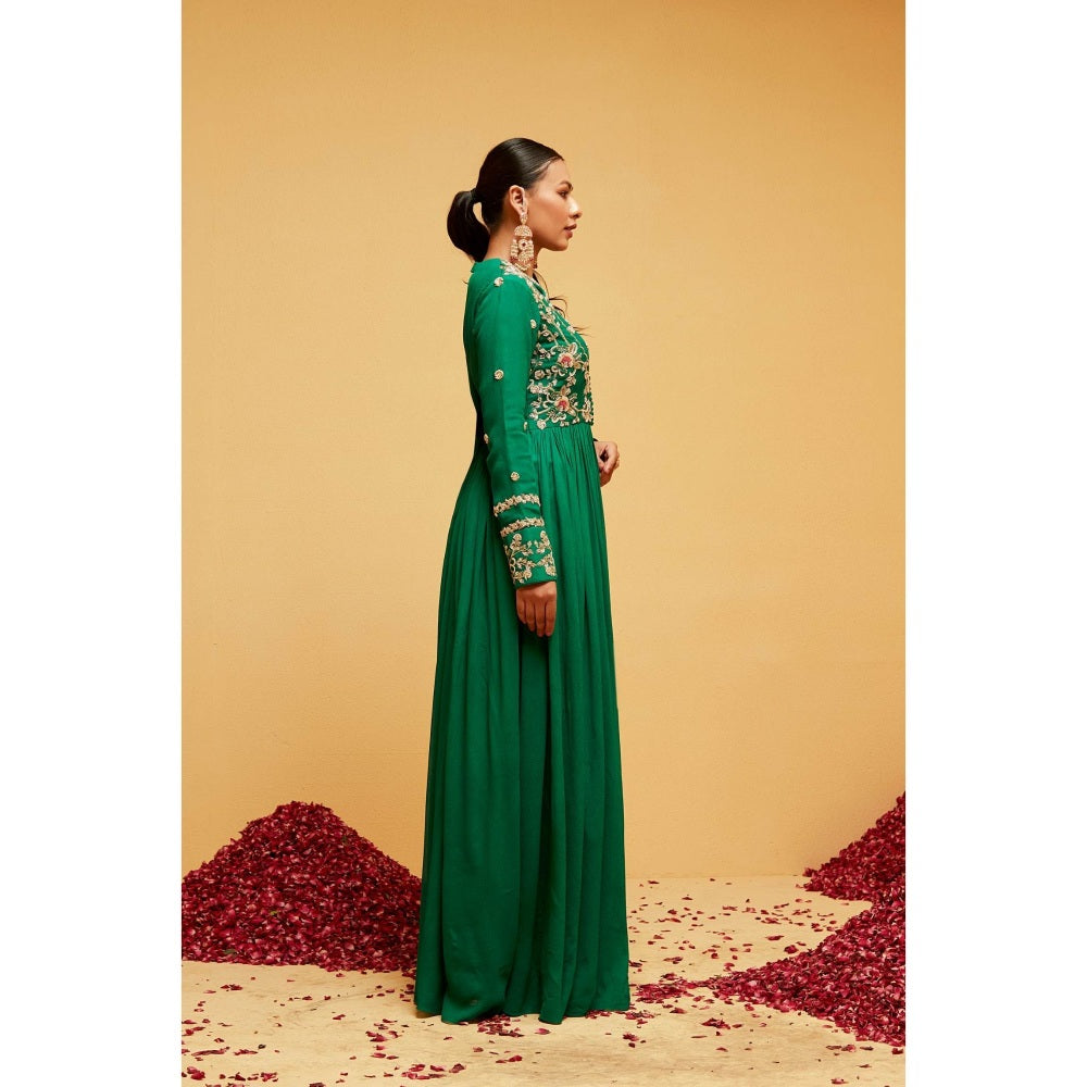 Suruchi Parakh Womens Green Embellished Anarkali Kurta with Pant and Dupatta (Set of 3)