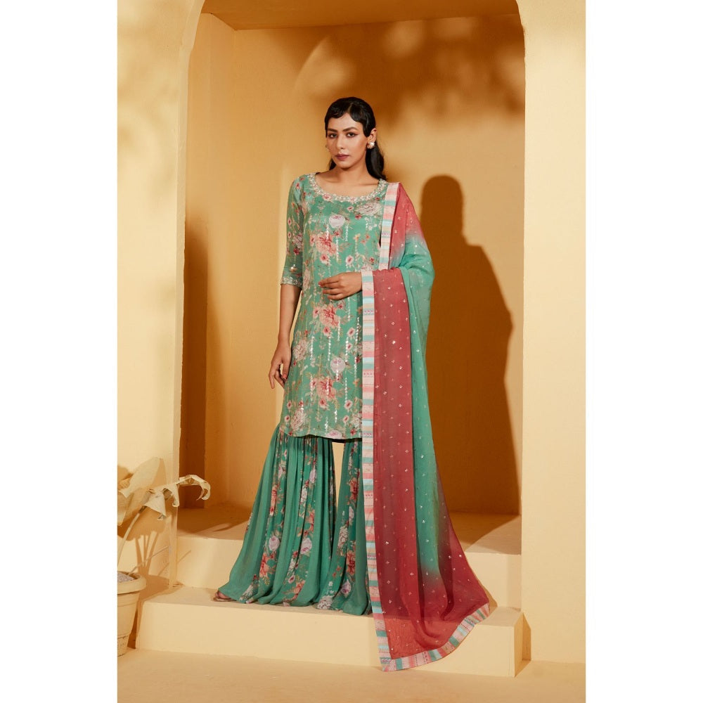 Suruchi Parakh Womens Floral Print Sharara with Kurta and Dupatta (Set of 3)