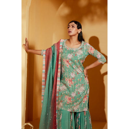 Suruchi Parakh Womens Floral Print Sharara with Kurta and Dupatta (Set of 3)