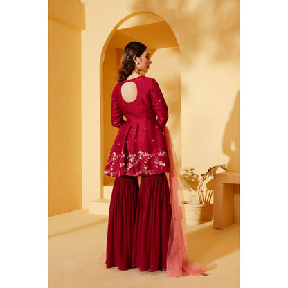 Suruchi Parakh Womens Embroidered Sharara with Kurta and Dupatta (Set of 3)