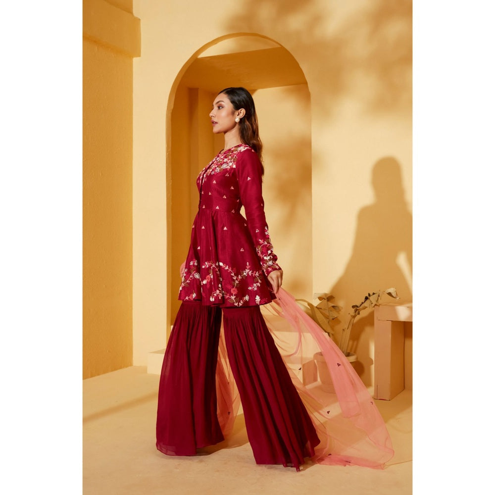 Suruchi Parakh Womens Embroidered Sharara with Kurta and Dupatta (Set of 3)
