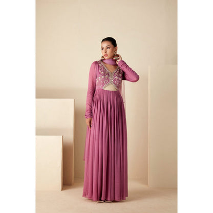 Suruchi Parakh Womens Mauve Mirror Work Anarkali Kurta and Dupatta (Set of 2)