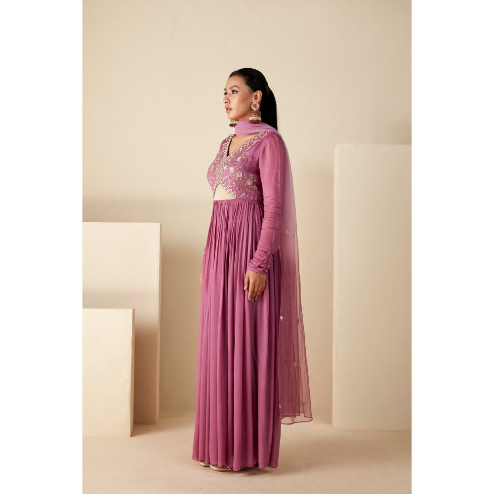 Suruchi Parakh Womens Mauve Mirror Work Anarkali Kurta and Dupatta (Set of 2)