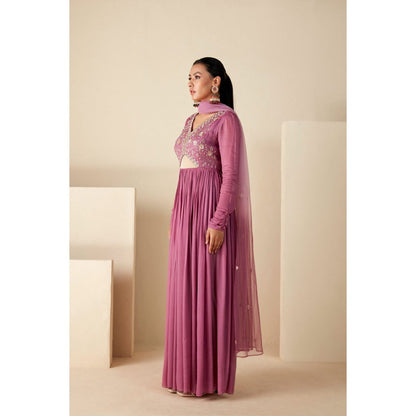 Suruchi Parakh Womens Mauve Mirror Work Anarkali Kurta and Dupatta (Set of 2)