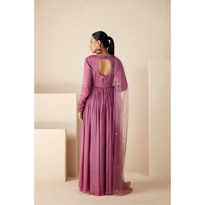 Suruchi Parakh Womens Mauve Mirror Work Anarkali Kurta and Dupatta (Set of 2)