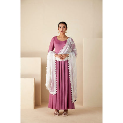 Suruchi Parakh Womens Mauve Solid Anarkali Kurta and Dupatta (Set of 2)