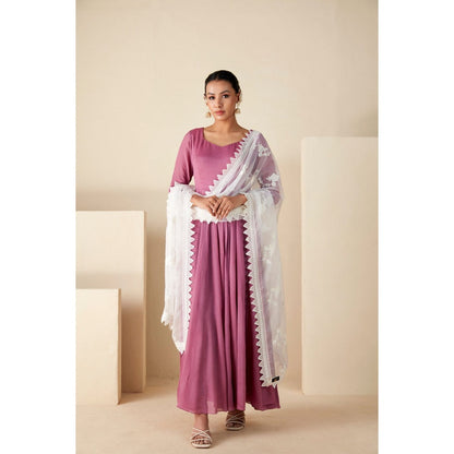 Suruchi Parakh Womens Mauve Solid Anarkali Kurta and Dupatta (Set of 2)