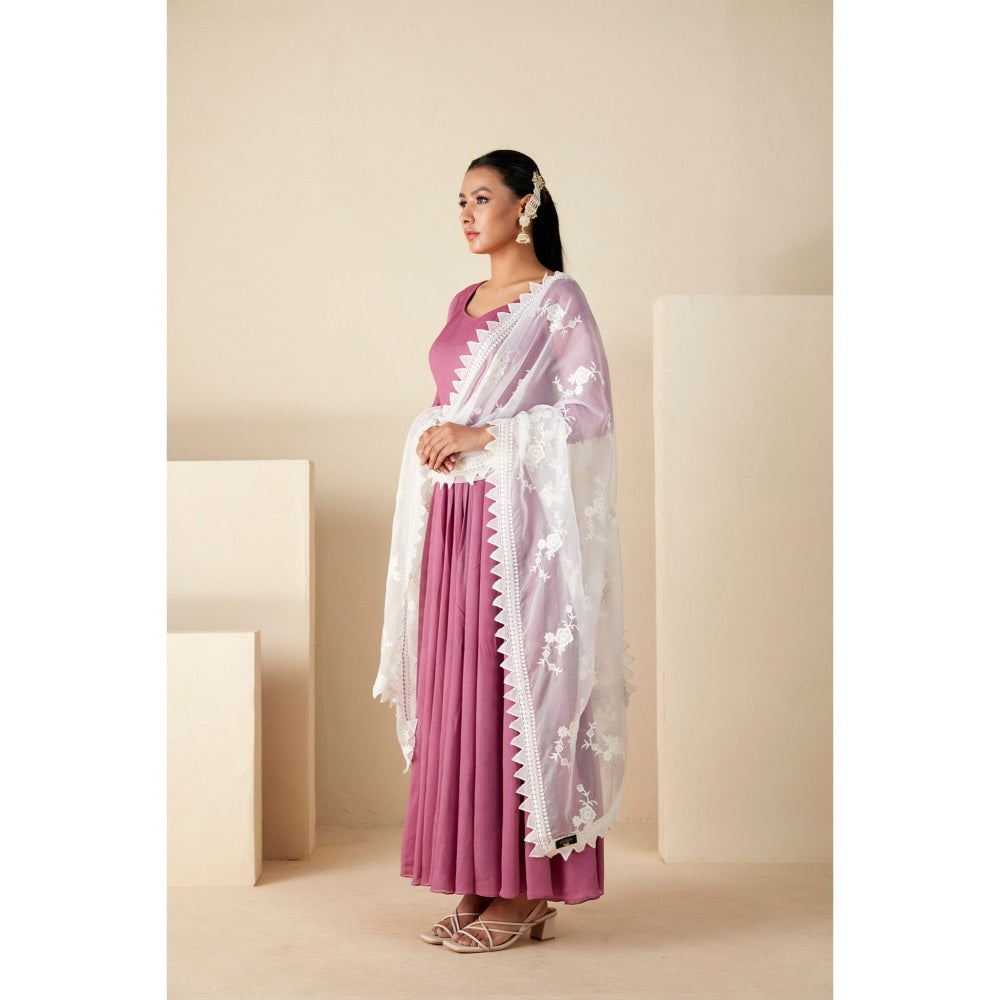 Suruchi Parakh Womens Mauve Solid Anarkali Kurta and Dupatta (Set of 2)