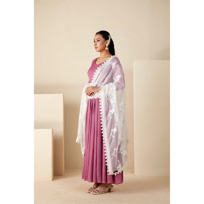 Suruchi Parakh Womens Mauve Solid Anarkali Kurta and Dupatta (Set of 2)