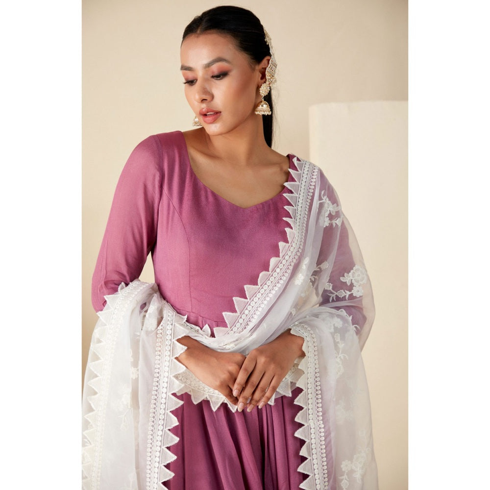 Suruchi Parakh Womens Mauve Solid Anarkali Kurta and Dupatta (Set of 2)
