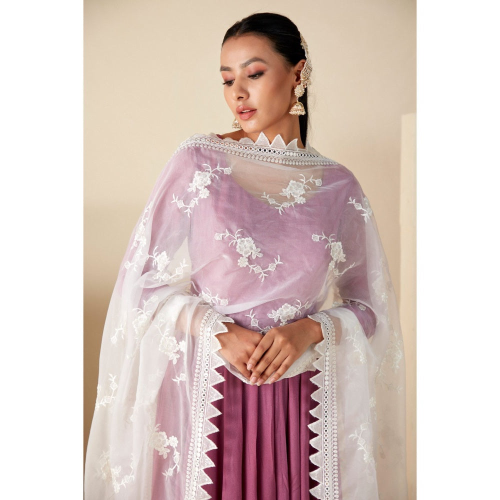 Suruchi Parakh Womens Mauve Solid Anarkali Kurta and Dupatta (Set of 2)