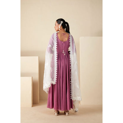 Suruchi Parakh Womens Mauve Solid Anarkali Kurta and Dupatta (Set of 2)