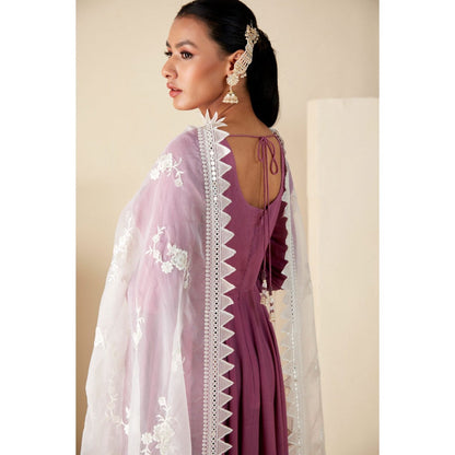 Suruchi Parakh Womens Mauve Solid Anarkali Kurta and Dupatta (Set of 2)