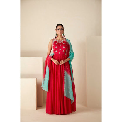 Suruchi Parakh Womens Red Embellished Anarkali Kurta and Dupatta (Set of 2)