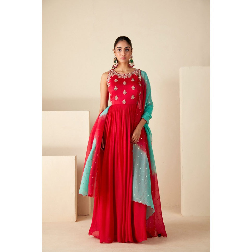 Suruchi Parakh Womens Red Embellished Anarkali Kurta and Dupatta (Set of 2)