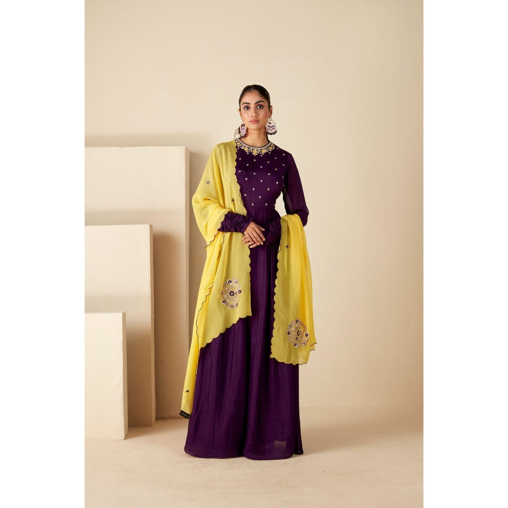 Suruchi Parakh Womens Purple Embellished Anarkali Kurta and Dupatta (Set of 2)