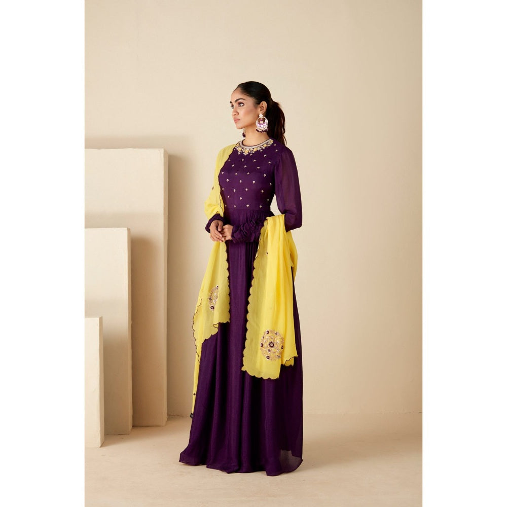 Suruchi Parakh Womens Purple Embellished Anarkali Kurta and Dupatta (Set of 2)