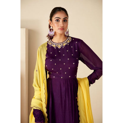 Suruchi Parakh Womens Purple Embellished Anarkali Kurta and Dupatta (Set of 2)