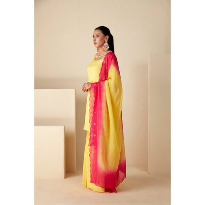 Suruchi Parakh Yellow Embroidered Kurta with Sharara and Dupatta (Set of 3)