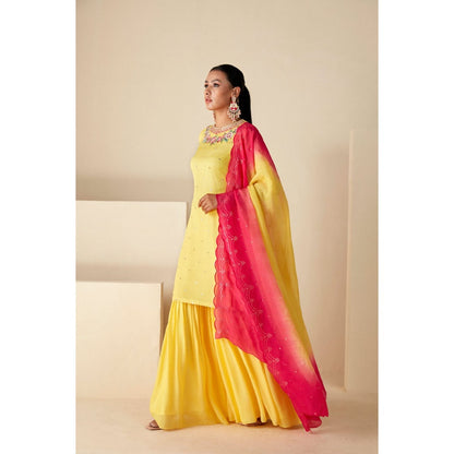 Suruchi Parakh Yellow Embroidered Kurta with Sharara and Dupatta (Set of 3)