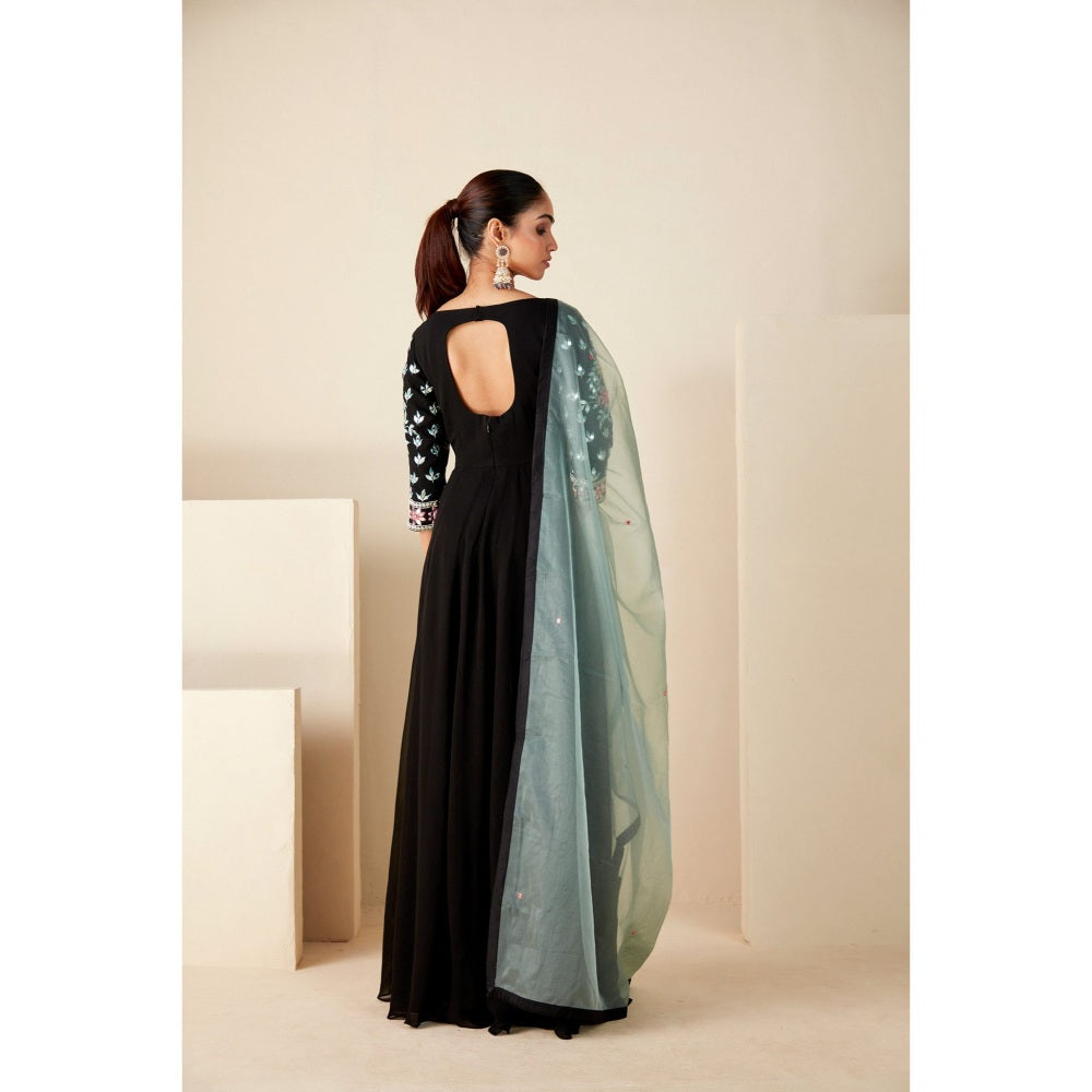 Suruchi Parakh Womens Black Mirror Work Anarkali Kurta and Dupatta (Set of 2)
