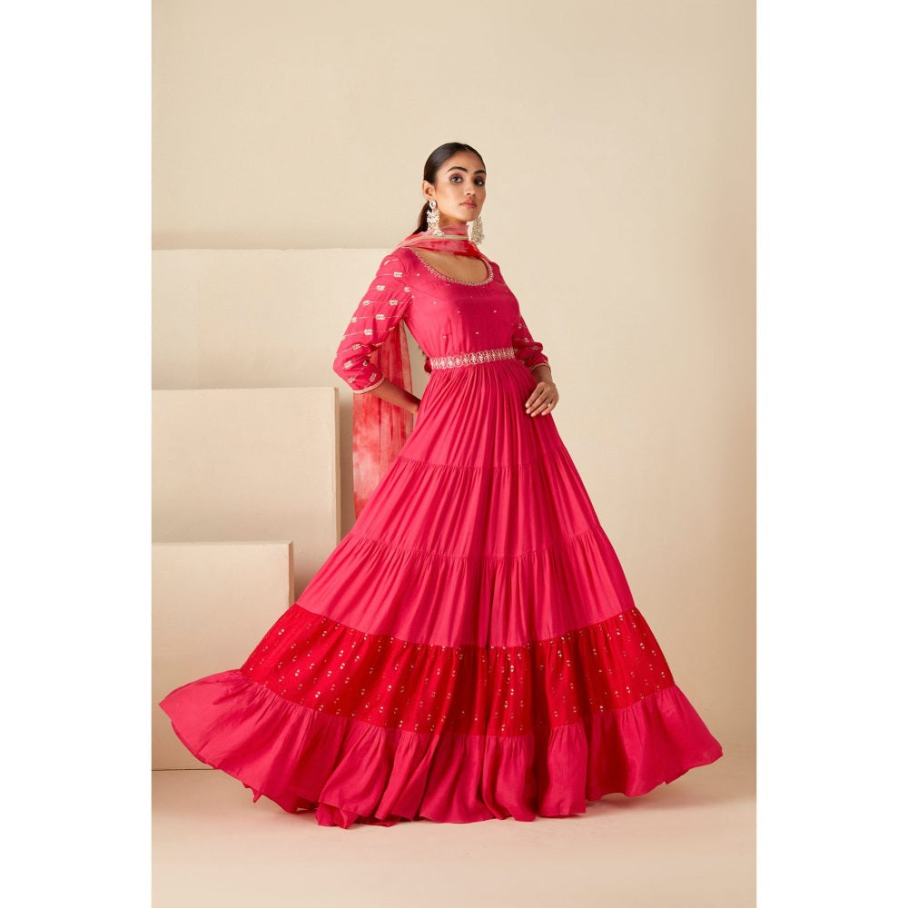 Suruchi Parakh Womens Pink Embellished Anarkali Kurta and Dupatta (Set of 2)