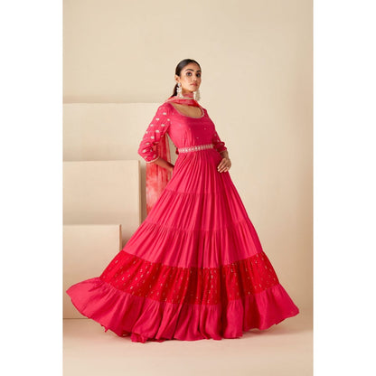 Suruchi Parakh Womens Pink Embellished Anarkali Kurta and Dupatta (Set of 2)