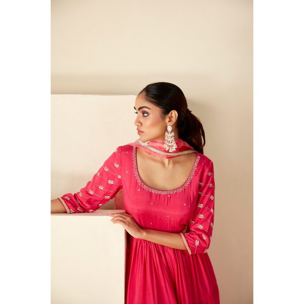 Suruchi Parakh Womens Pink Embellished Anarkali Kurta and Dupatta (Set of 2)