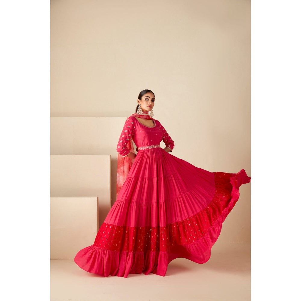 Suruchi Parakh Womens Pink Embellished Anarkali Kurta and Dupatta (Set of 2)