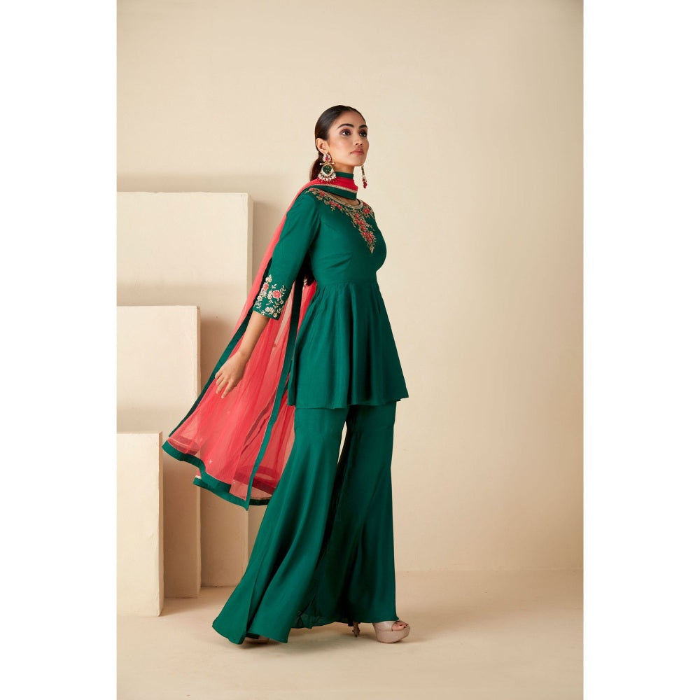 Suruchi Parakh Womens Green Embellished Kurta with Sharara and Dupatta (Set of 3)