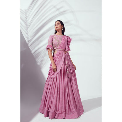 Suruchi Parakh Womens Mauve Lehenga with Blouse and Dupatta Belt (Set of 4)