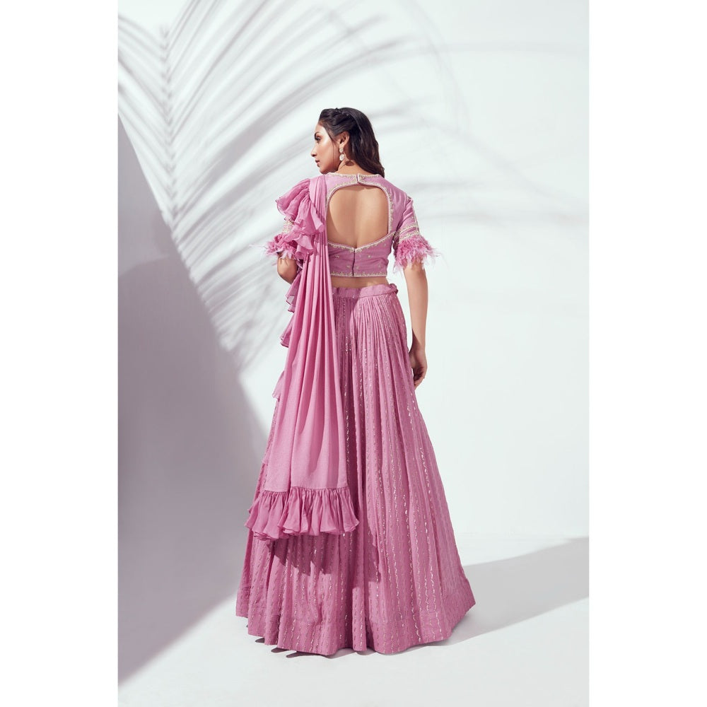 Suruchi Parakh Womens Mauve Lehenga with Blouse and Dupatta Belt (Set of 4)