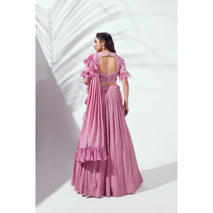 Suruchi Parakh Womens Mauve Lehenga with Blouse and Dupatta Belt (Set of 4)