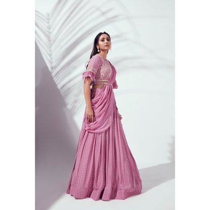Suruchi Parakh Womens Mauve Lehenga with Blouse and Dupatta Belt (Set of 4)