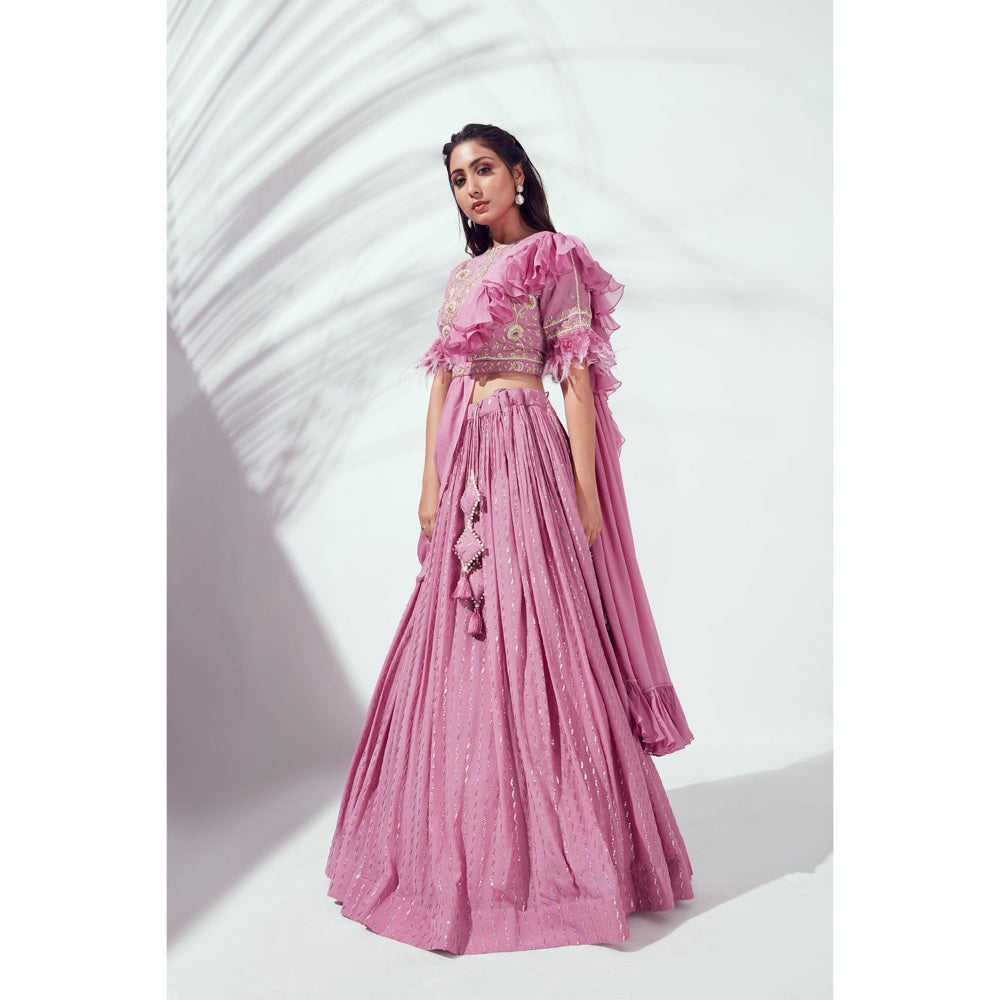 Suruchi Parakh Womens Mauve Lehenga with Blouse and Dupatta Belt (Set of 4)