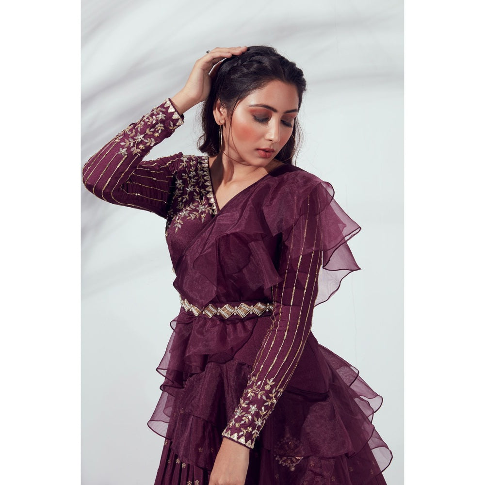 Suruchi Parakh Womens Embellished Blouse with Lehenga and Dupatta Belt (Set of 4)