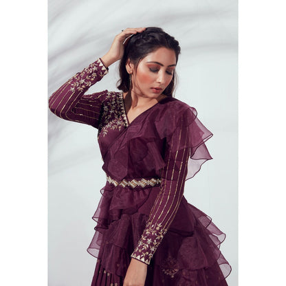 Suruchi Parakh Womens Embellished Blouse with Lehenga and Dupatta Belt (Set of 4)