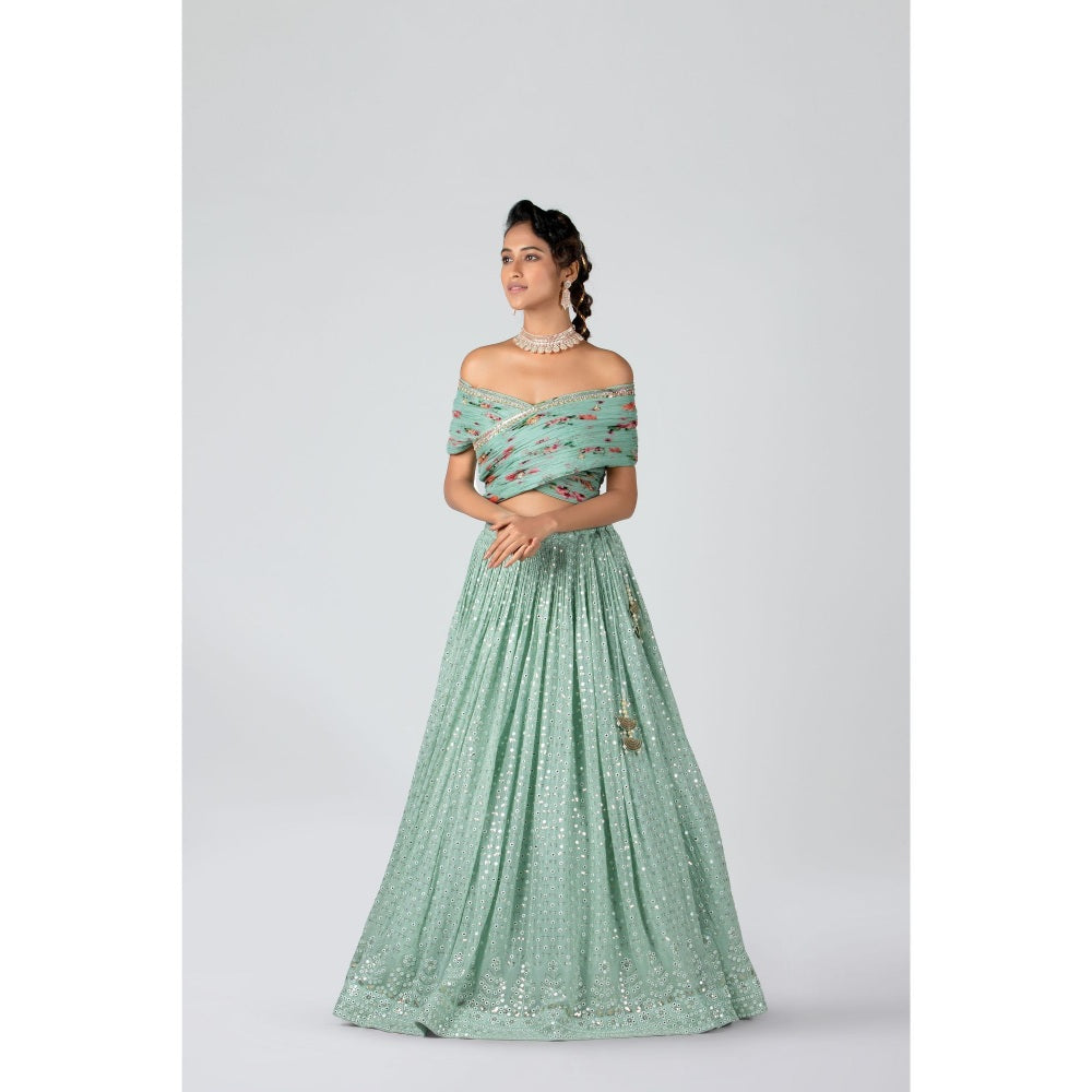 Suruchi Parakh Womens Green Embellished Top and Skirt (Set of 2)