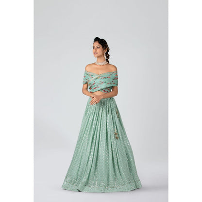 Suruchi Parakh Womens Green Embellished Top and Skirt (Set of 2)