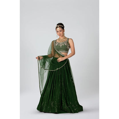 Suruchi Parakh Womens Green Embellished Blouse with Lehenga and Dupatta (Set of 3)
