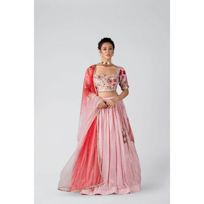 Suruchi Parakh Womens Pink Embellished Blouse with Lehenga and Dupatta (Set of 3)