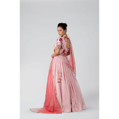 Suruchi Parakh Womens Pink Embellished Blouse with Lehenga and Dupatta (Set of 3)