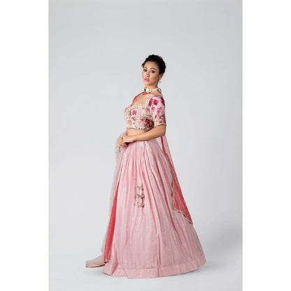 Suruchi Parakh Womens Pink Embellished Blouse with Lehenga and Dupatta (Set of 3)