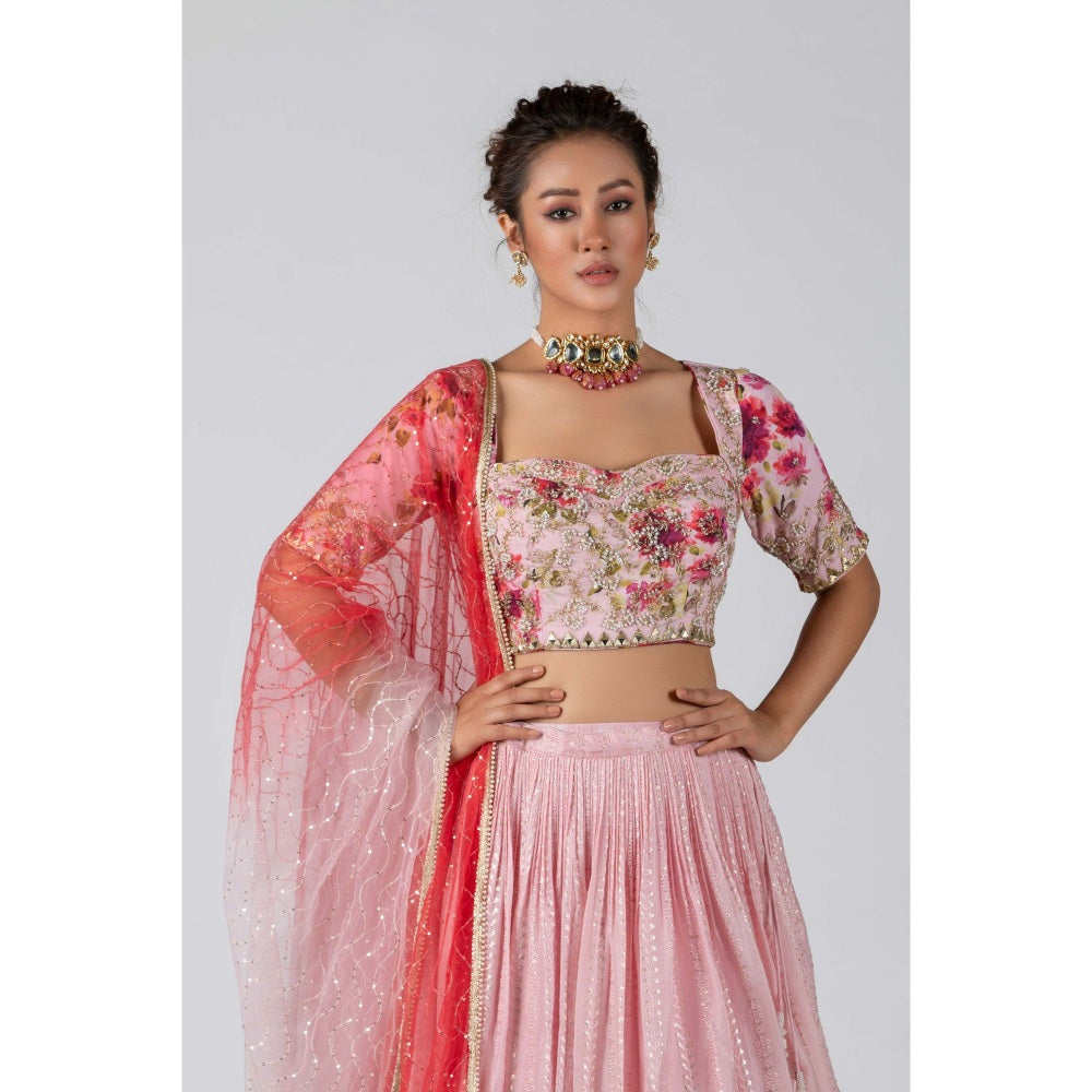Suruchi Parakh Womens Pink Embellished Blouse with Lehenga and Dupatta (Set of 3)