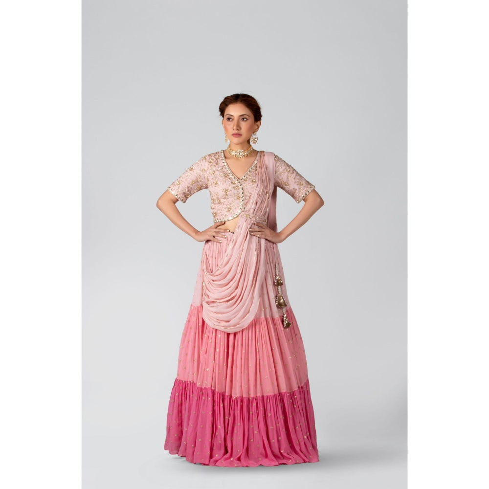 Suruchi Parakh Womens Pink Embellished Top and Skirt (Set of 3)