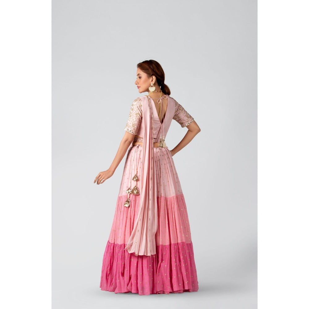 Suruchi Parakh Womens Pink Embellished Top and Skirt (Set of 3)