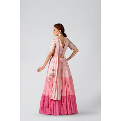 Suruchi Parakh Womens Pink Embellished Top and Skirt (Set of 3)
