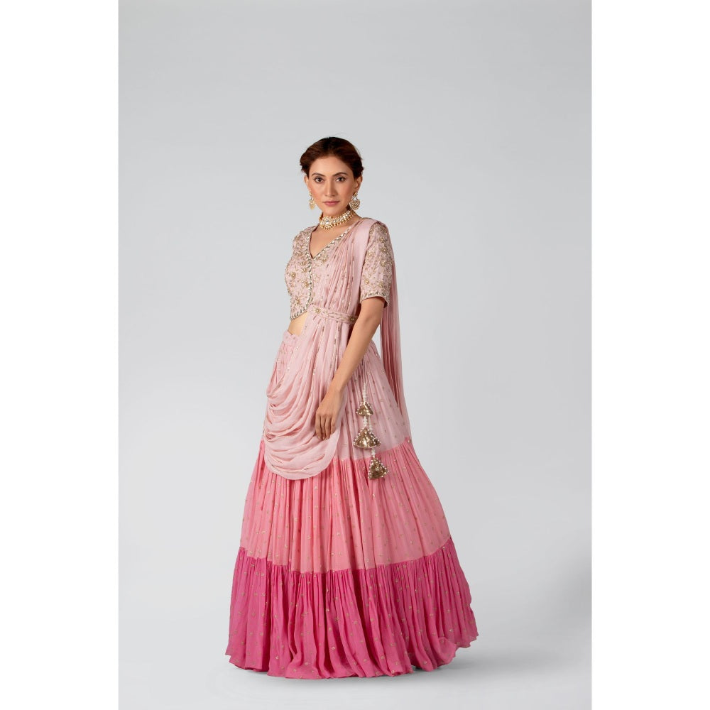 Suruchi Parakh Womens Pink Embellished Top and Skirt (Set of 3)