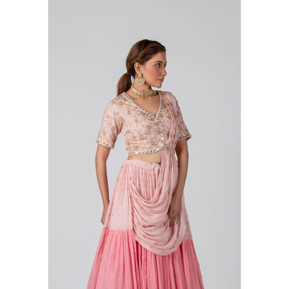 Suruchi Parakh Womens Pink Embellished Top and Skirt (Set of 3)
