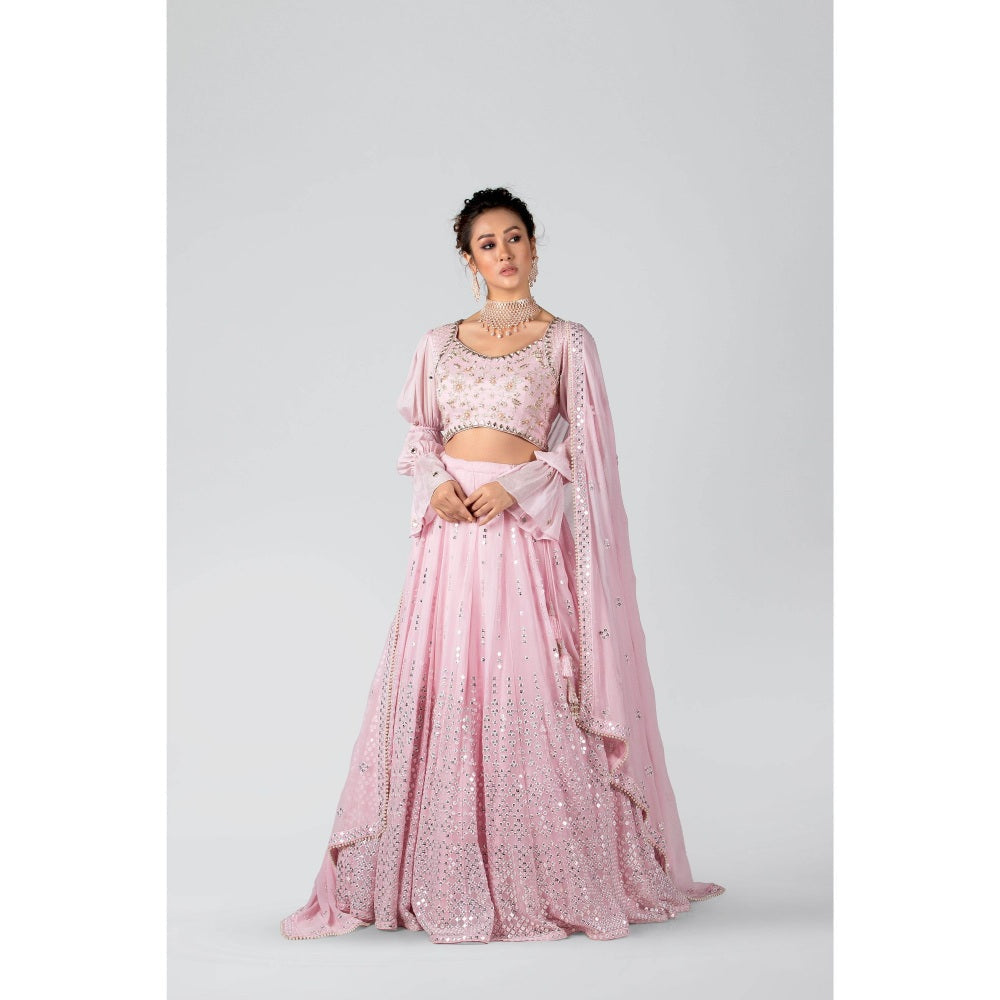 Suruchi Parakh Womens Pink Mirror Work Blouse with Lehenga and Dupatta (Set of 3)